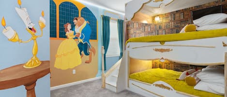 Beauty and the Beast Themed Kids Room w/ Full Bunk Beds
