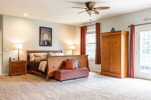 The 2nd floor has 2 suites, the first has a King bed, spacious full bath and private sundeck.