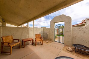 Enjoy the conversations with friends in the cool evenings with a partially covered and private backyard patio.