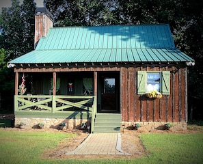 Front entrance to cabin.  Five steps to porch and they are not steep. 