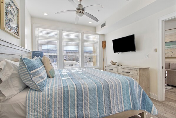 Wake up at the Beach!!  Comfortable master bedroom with king bed and smart TV