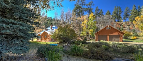 Overlooking the pond in front of the home 