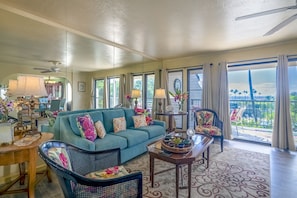 Enjoy ocean views from living room - Enjoy ocean views from living room | Kahala 123 | Poipu Vacation Rentals