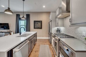 The kitchen is stocked with all the necessities you will need during your stay. Standard coffee pot, pots/pans, toaster, dishes, cups, flatware, etc.
