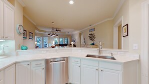 Kitchen Opens to Dining and Living Room