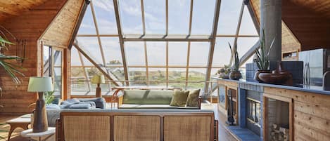 Living room with view of dunes, ocean and bay