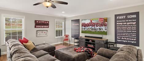 Feast your eyes on the Pig Sooie Porch - your Razorback getaway whether it's game day or offseason!