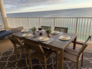 Outdoor dining for six with amazing views.