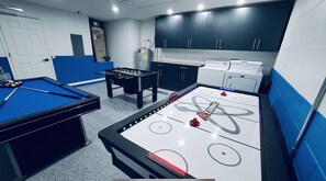 Air Hockey Table, Pool Table, Foosball Table, Tennis Table, laundry