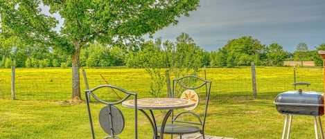 Side porch with table and grill