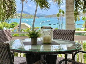 Patio looking to Anchorage Pool, Beach and Cowpet Bay