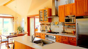 The Cottage is large, with a big open kitchen, dining and living room.