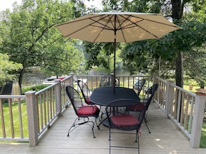 Wrought Iron Patio Set with Umbrella and Seating for 6 - 8 
