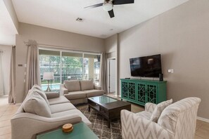 Great Room with Wall of Glass to Pool