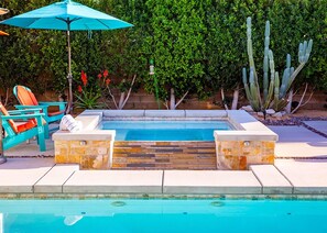 Salt water spa with dramatic waterfall feature