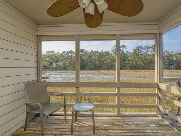 The screen porch sits off the great room.  New furniture is on its way!