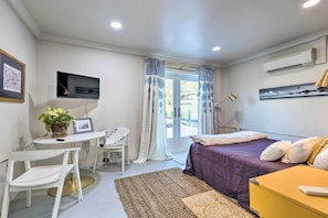 Studio Interior | 600 Sq Ft Total | Sleeping Area 1 | Queen Bed | Smart TV