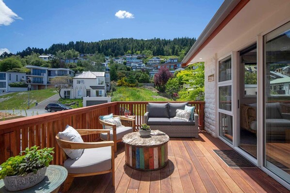 Experience wonderful outdoor seating with mountain views during your stay here