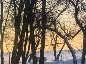 Zoomed in on ice fishing village.  