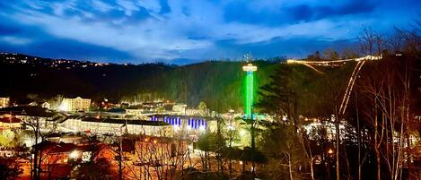 View from private balcony overlooking Gatlinburg & mountains