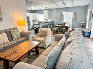 The open floorpan accommodates the entire group.