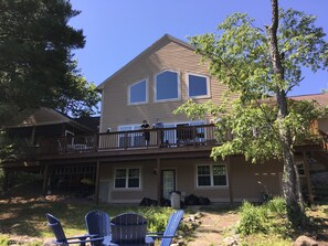 Deck has a propane gas BBQ
