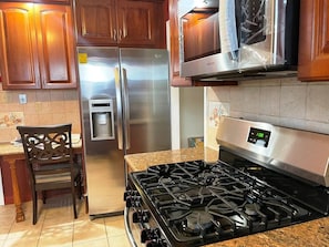 New, stainless-steel appliances.