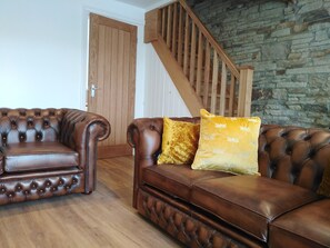 Weaver's holiday cottage Ripponden lounge, staircase, door to downstairs bedroom