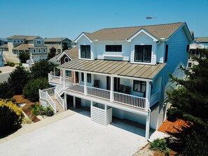 Drone photo showing front of house