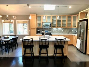 Dining and kitchen area view in the great room. 