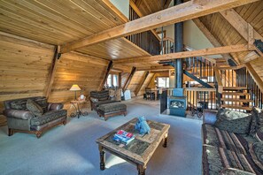 Living Room | Fireplace | Exposed Wood Beams | Central Heat & A/C