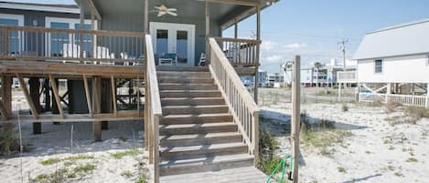 Beach at the end of the steps.