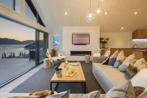 TV and fireplace for those cooler nights at our luxury escape in New Zealand