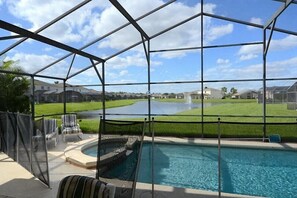 Stunning private pool with lake view