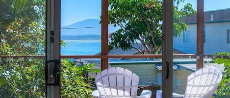 Balcony overlooking the bay and Gulaga