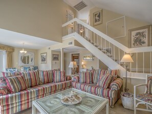 Head upstairs to two bedrooms.