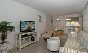 A side view of the living room with a tv