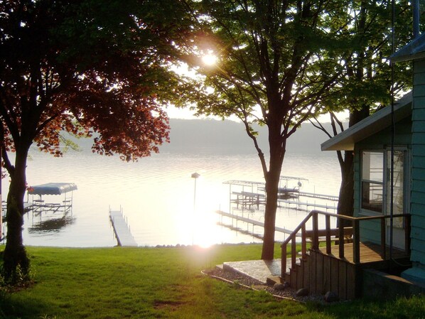 Evening sunset facing west. Dock for your water toys or our avail pontoon rental