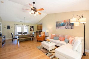 Open concept living and dining room.