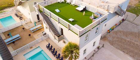 Enjoy the large roof top deck and semi private swimming pool