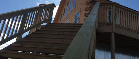 These stairs bring one up to the deck and the Main floor of the cabin.