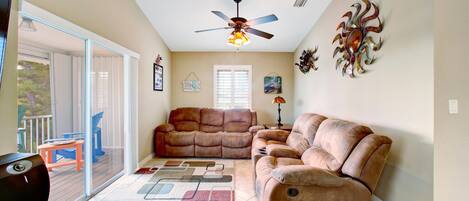 Living room area with view to bay.