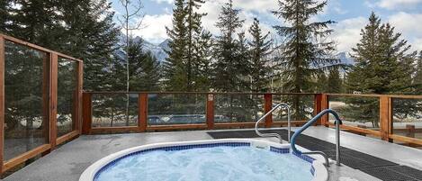 hot tub with mountain views