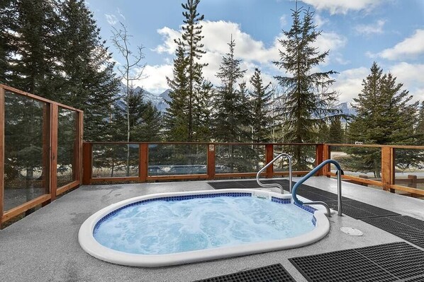 hot tub with mountain views