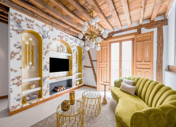 Fantastic living room with original wooden beams