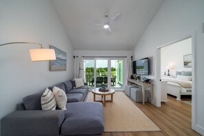 Large sliders open on to the deck with expansive views of Ocean Winds golf course.  A large 50" Smart TV provides entertainment for all ages.