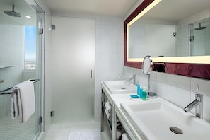 Full bathroom with a shower. Basic toiletries and towels are provided


