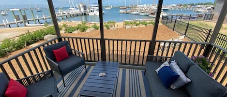 Main level back deck with view of the Vineyard Haven harbor