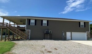 Large parking area and basement access. 