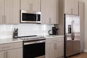 Modern stainless steel appliances in the kitchen